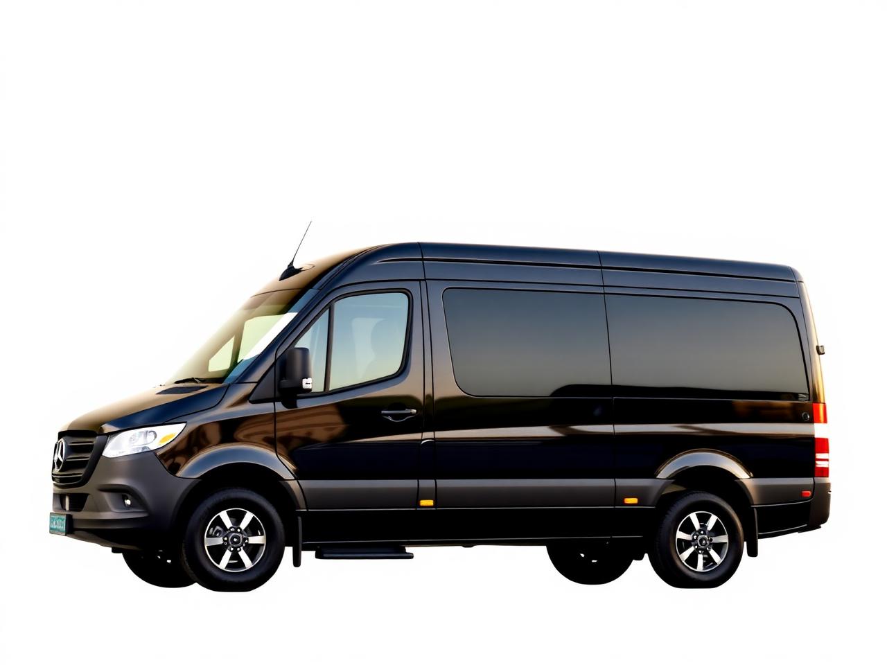 Black executive Sprinter van, side three-quarter view