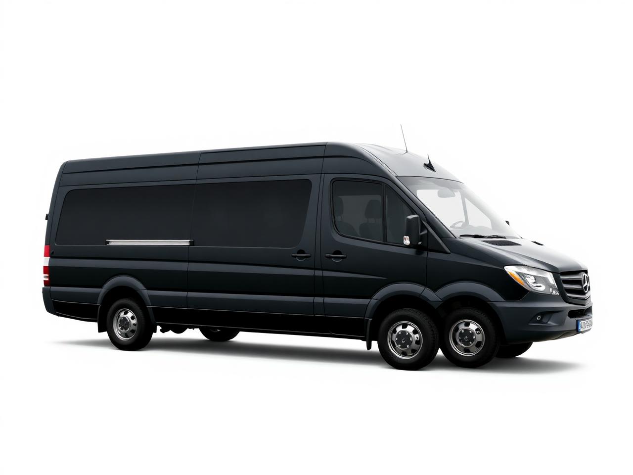 Black passenger van, three-quarter view